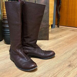 FRYE Melissa Button Back Zip Brown Leather Tall Riding Boots